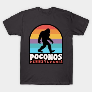 Poconos Pennsylvania Bigfoot Sasquatch Retro Sunset T-Shirt